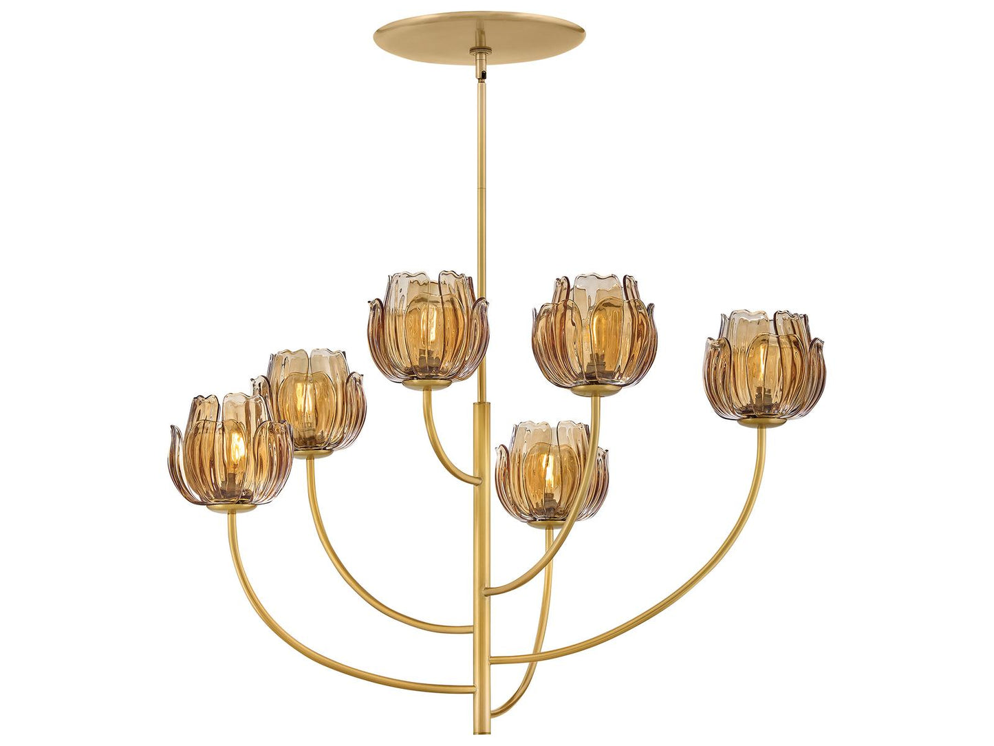 Fredrick Ramond Fantine 6-Light Tiered Chandelier in Unlacquered Brass with Light Amber Glass