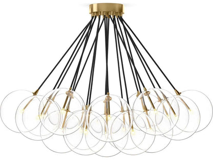 Four Hands Schwung Cloud 19-Light Chandelier in Burnished Brass and Clear Glass