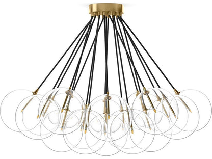 Four Hands Schwung Cloud 19-Light Chandelier in Burnished Brass and Clear Glass