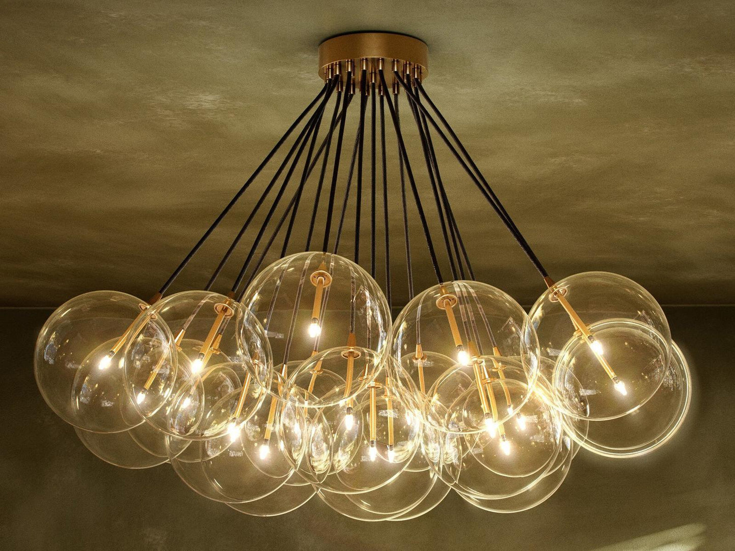 Four Hands Schwung Cloud 19-Light Chandelier in Burnished Brass and Clear Glass