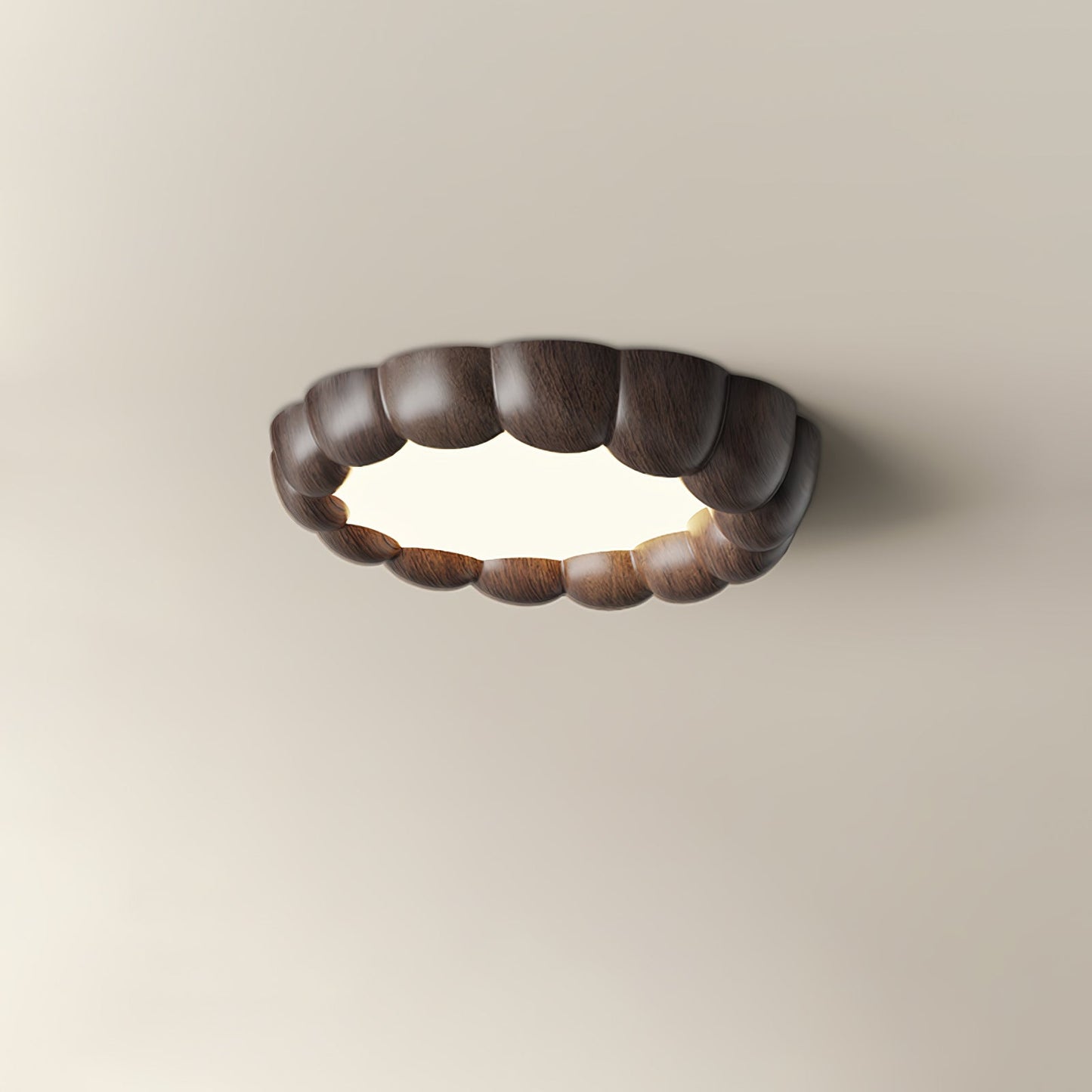 Faux Wood Ripple Ceiling Lamp Model A ∅ 19.7″ x H 2.4″ / Dia 50cm x H 6cm / Walnut Wood Grain / Three-Color Changing