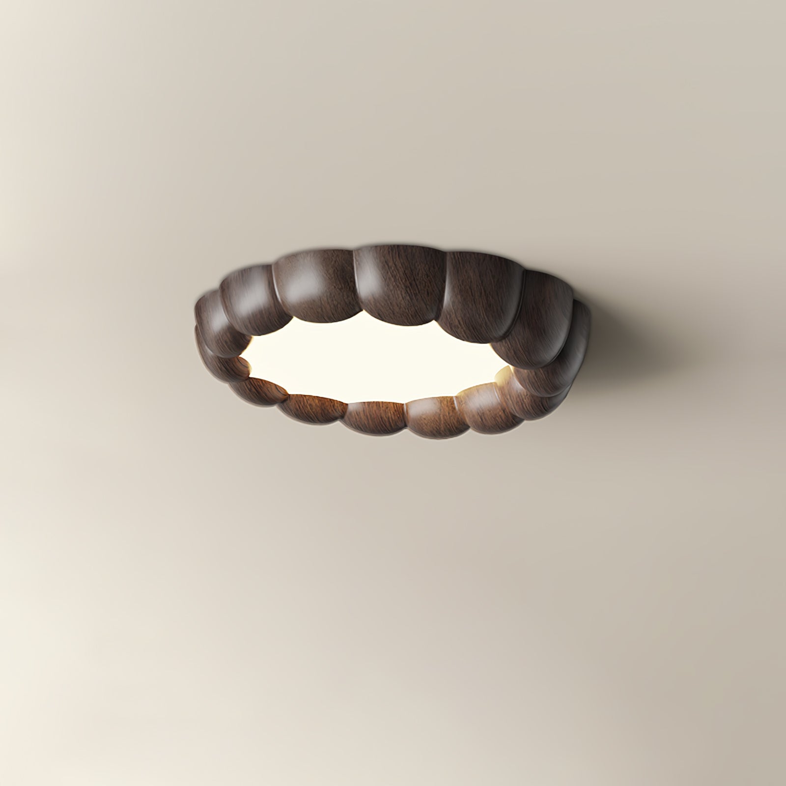 Faux Wood Ripple Ceiling Lamp Model A ∅ 19.7″ x H 2.4″ / Dia 50cm x H 6cm / Walnut Wood Grain / Three-Color Changing
