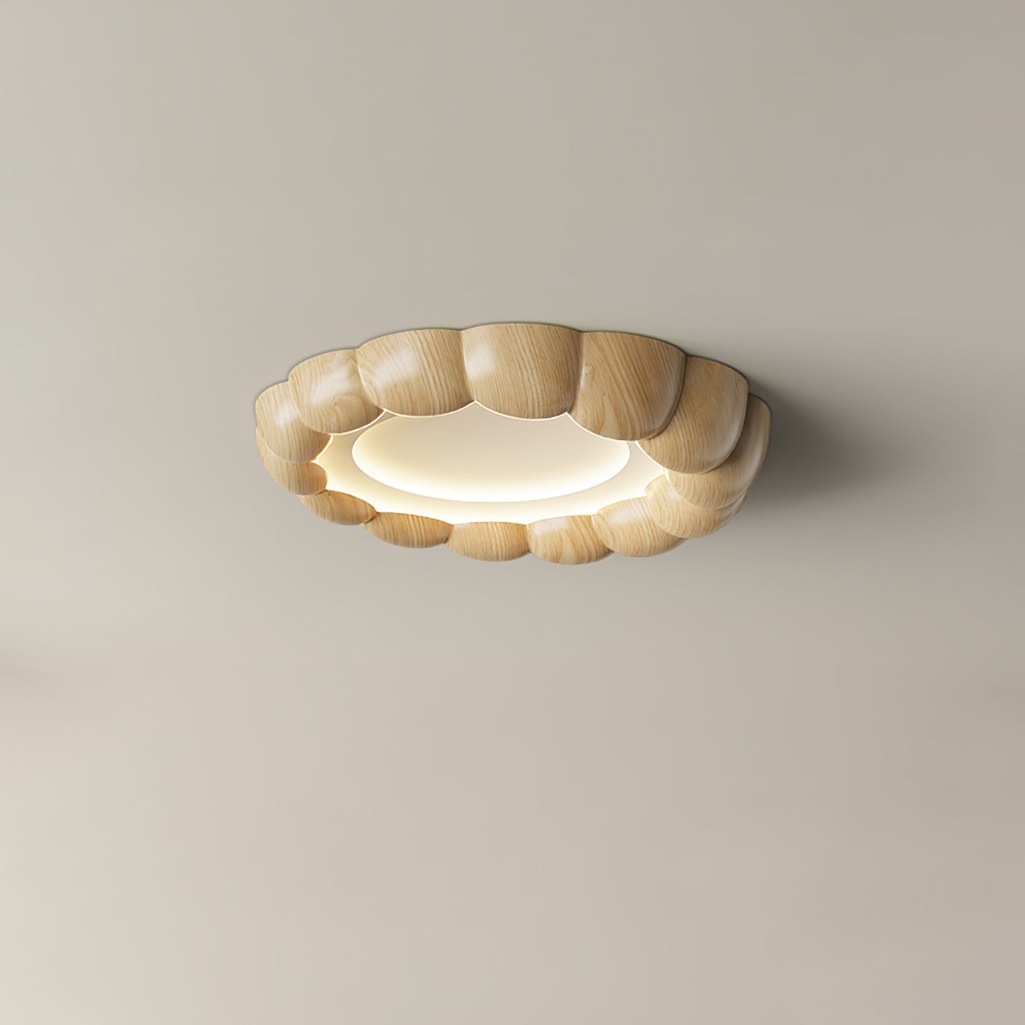 Faux Wood Ripple Ceiling Lamp Model C ∅ 19.7″ x H 2.4″ / Dia 50cm x H 6cm / Nature Wood Grain / Three-Color Changing