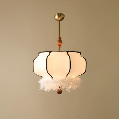 Feathered Lantern Pendant Light ∅ 15.7″ x H 17.7″ / Dia 40cm x H 45cm / Gold & White Pendant light