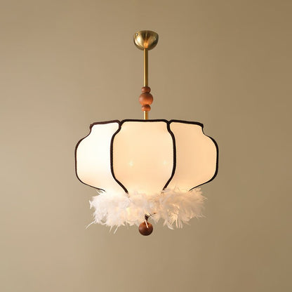 Feathered Lantern Pendant Light ∅ 19.7″ x H 21.3″ / 50cm x H 54cm / Gold & White Pendant light