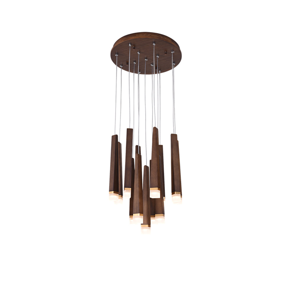 Firewood Stick Chandelier 13 Heads ∅ 15.7’’ x H 37.4’’ / Walnut Color / Warm Light Chandelier