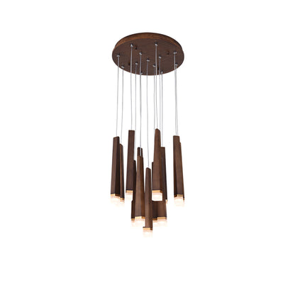 Firewood Stick Chandelier 13 Heads ∅ 15.7’’ x H 37.4’’ / Walnut Color / Warm Light Chandelier