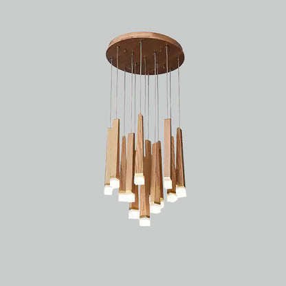 Firewood Stick Chandelier 13 Heads ∅ 15.7’’ x H 37.4’’ / Wood Color / Warm Light Chandelier