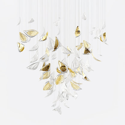 Floating Leaves Chandelier ∅ 47.2″ x 78.7″ / Dia 120cm x 200cm / Gold & Clear / Warm Light Chandelier