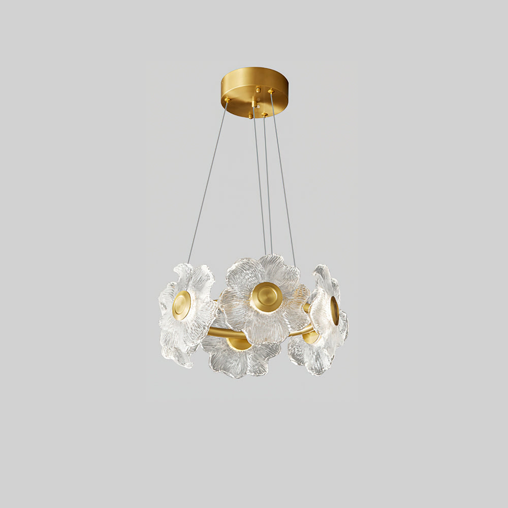 Flora Glass Chandelier 6 Heads ∅ 19.7″ x H 7.9″ / Dia 50cm x H 20cm / Brass / Warm Light Pendant light