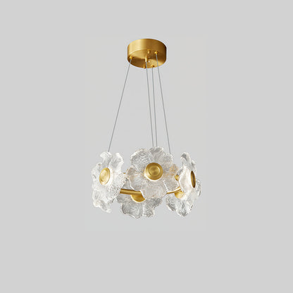 Flora Glass Chandelier 6 Heads ∅ 19.7″ x H 7.9″ / Dia 50cm x H 20cm / Brass / Warm Light Pendant light