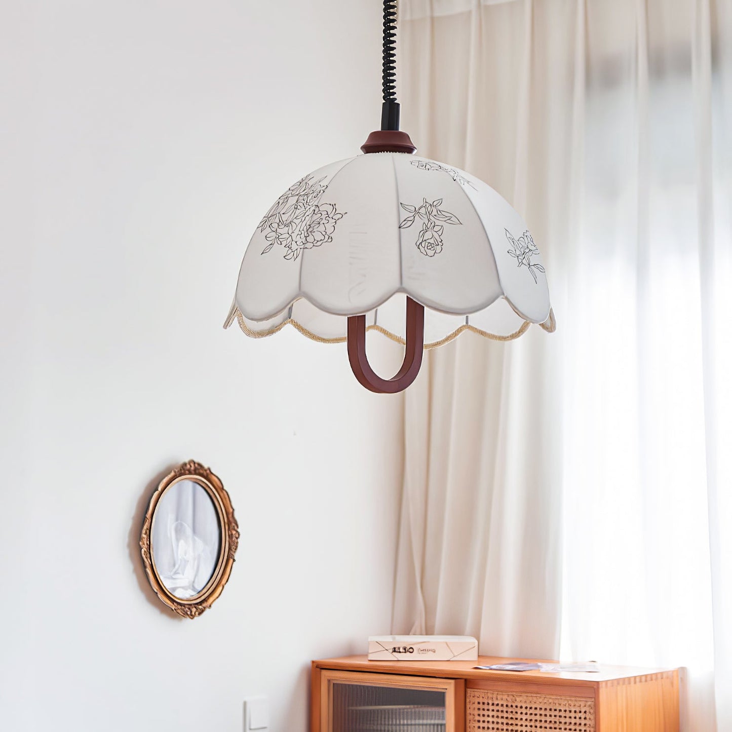 Floral Grace Pendant Lamp ∅ 18.1″ x H 18.1″ / Walnut color & White Pendant light