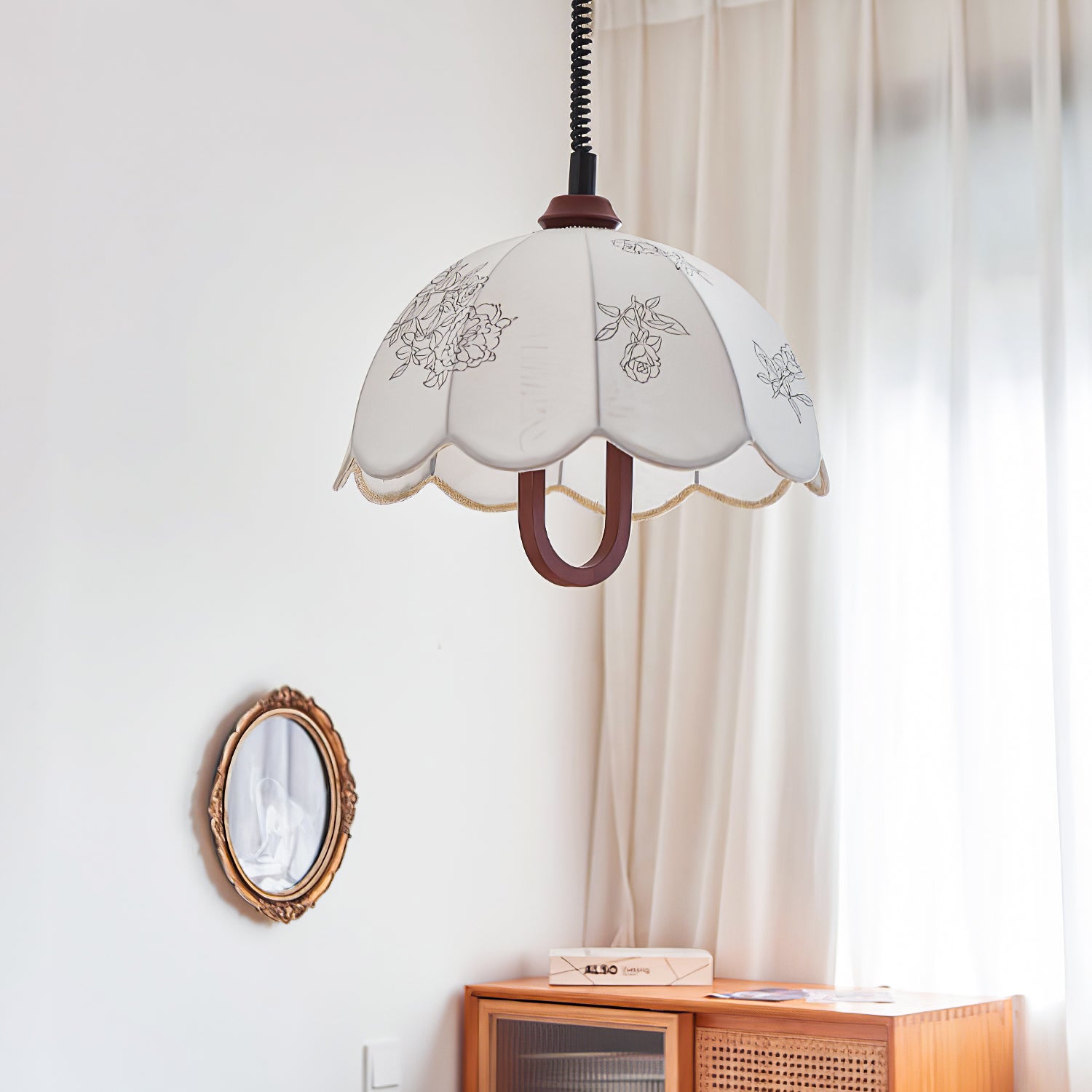 Floral Grace Pendant Lamp ∅ 18.1″ x H 18.1″ / Walnut color & White Pendant light