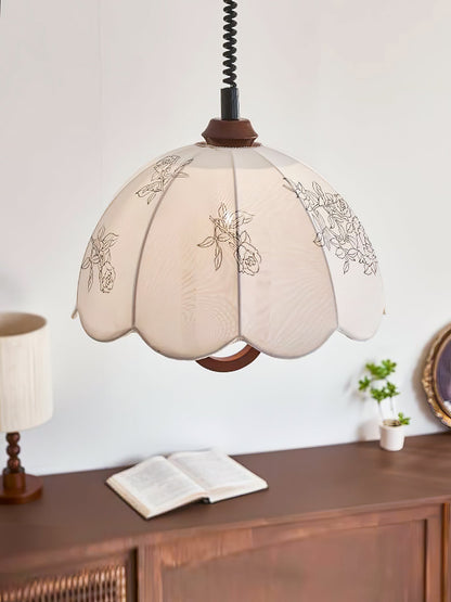 Floral Grace Pendant Lamp ∅ 18.1″ x H 18.1″ / Walnut color & White Pendant light