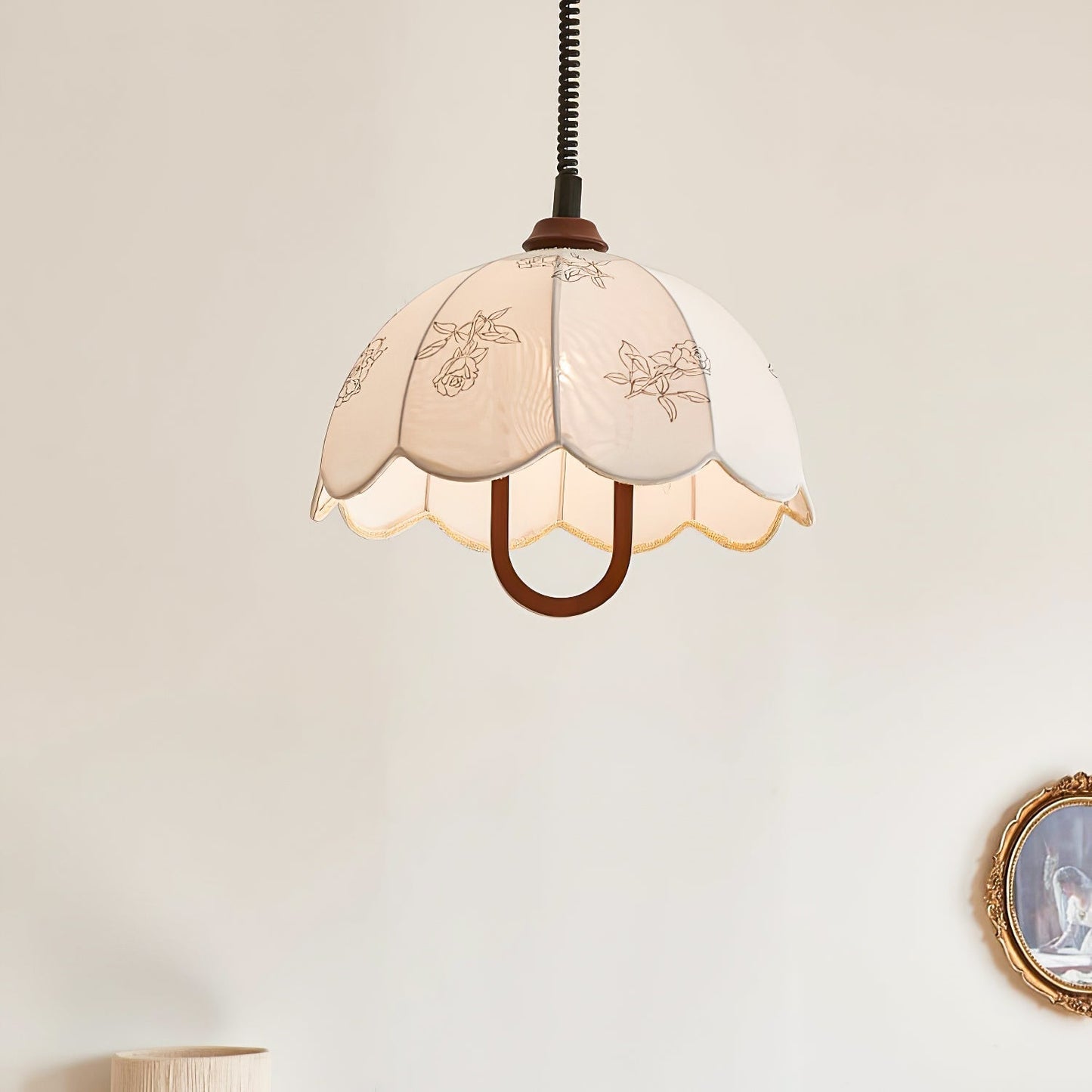 Floral Grace Pendant Lamp ∅ 18.1″ x H 18.1″ / Walnut color & White Pendant light