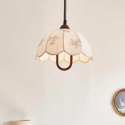Floral Grace Pendant Lamp ∅ 18.1″ x H 18.1″ / Walnut color & White Pendant light