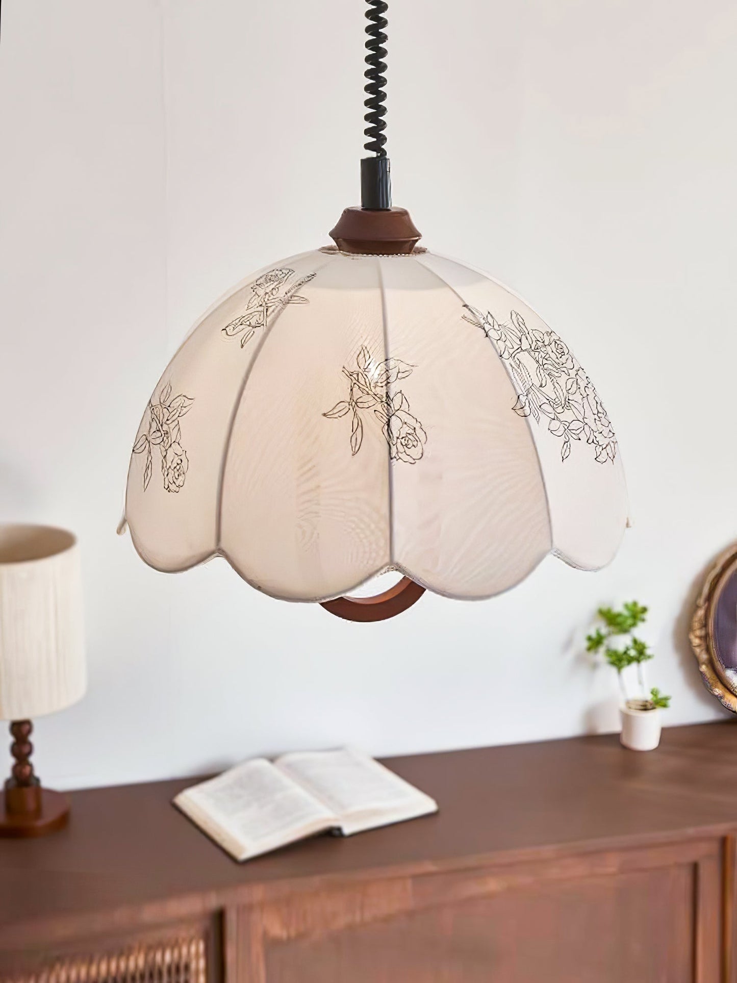 Floral Grace Pendant Lamp ∅ 18.1″ x H 18.1″ / Walnut color & White Pendant light