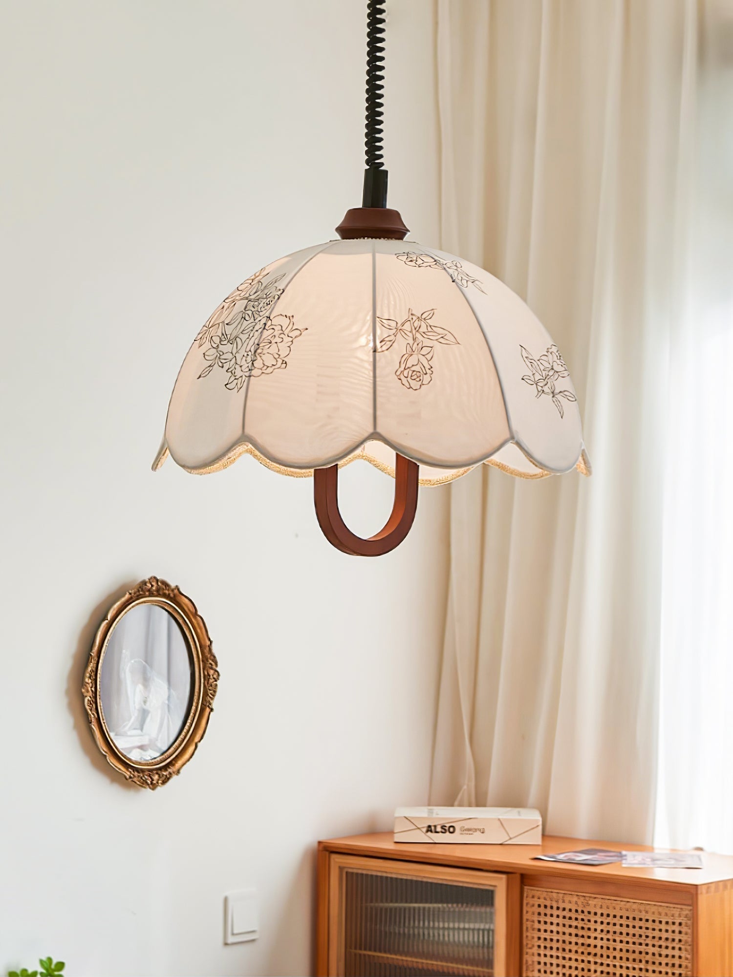 Floral Grace Pendant Lamp ∅ 18.1″ x H 18.1″ / Walnut color & White Pendant light