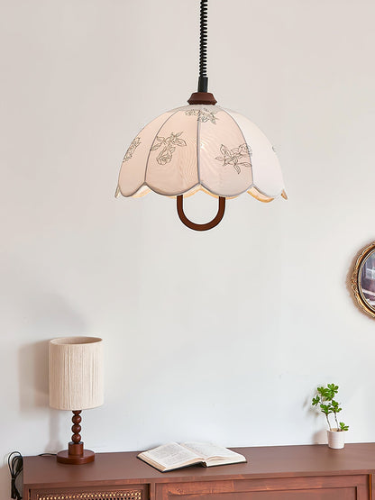 Floral Grace Pendant Lamp ∅ 18.1″ x H 18.1″ / Walnut color & White Pendant light