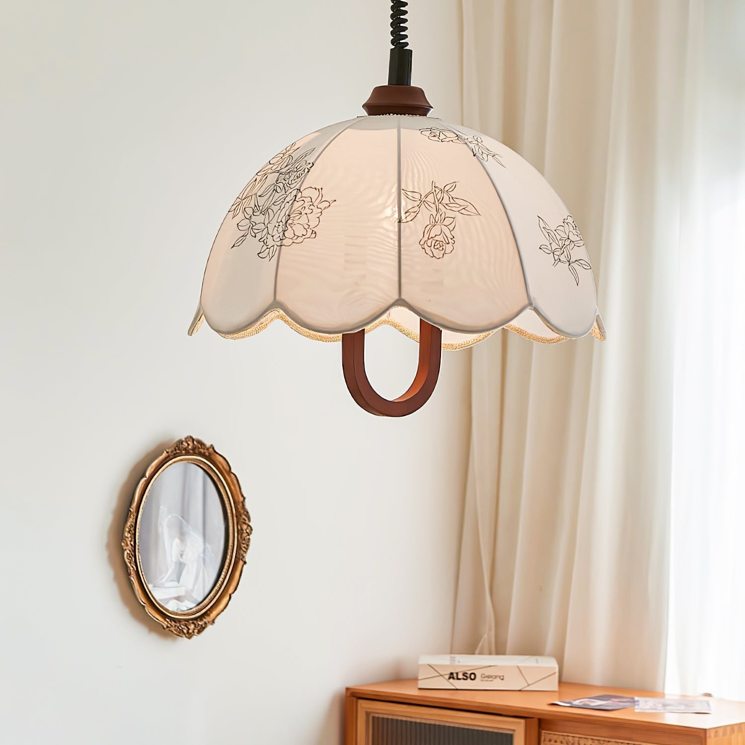 Floral Grace Pendant Lamp ∅ 18.1″ x H 18.1″ / Walnut color & White Pendant light
