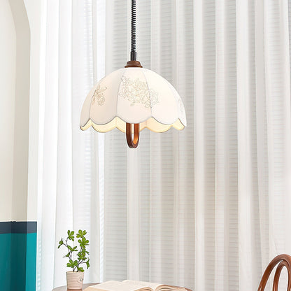 Floral Grace Pendant Lamp ∅ 18.1″ x H 18.1″ / Walnut color & White Pendant light