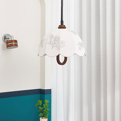 Floral Grace Pendant Lamp ∅ 18.1″ x H 18.1″ / Walnut color & White Pendant light