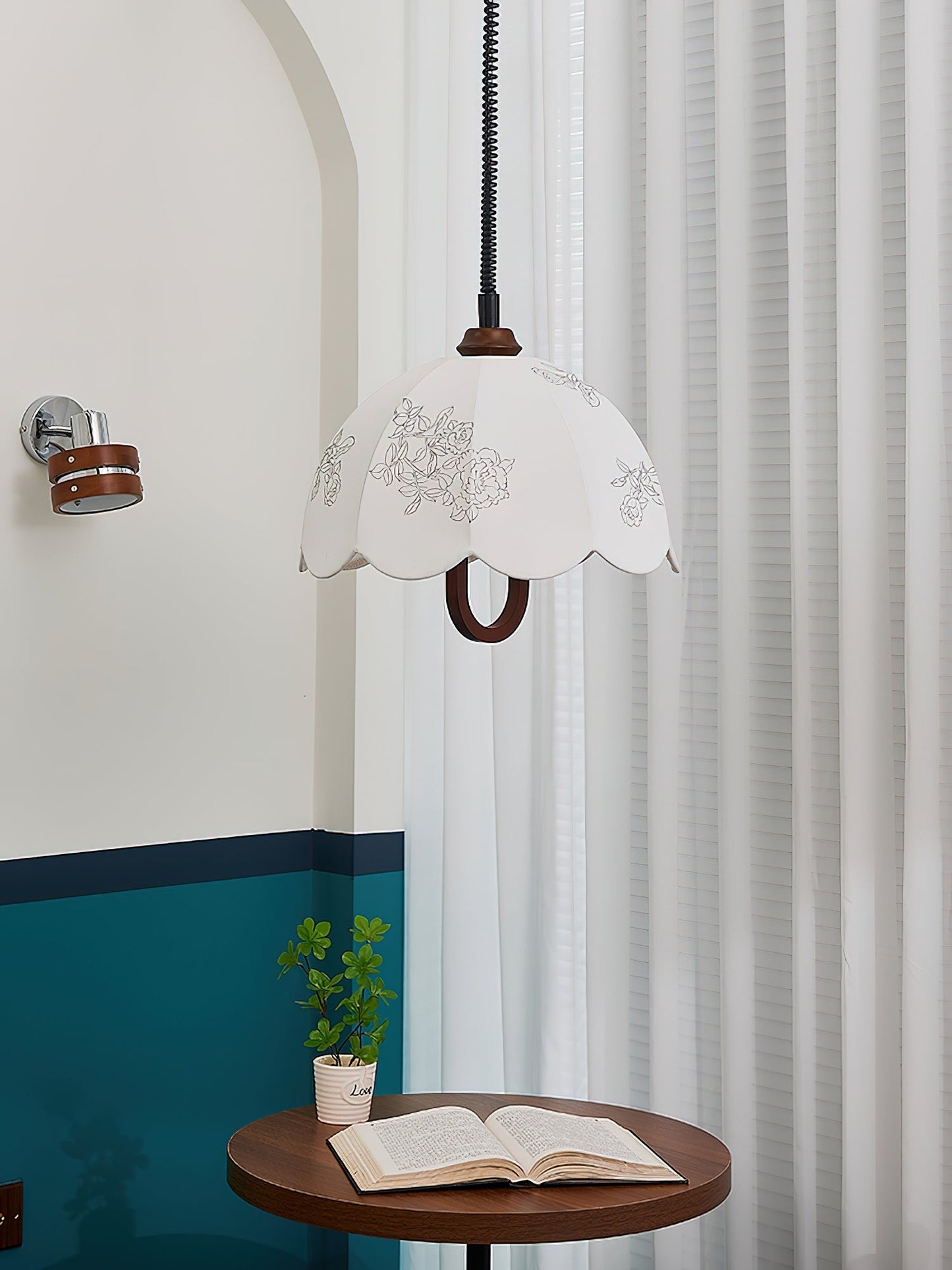 Floral Grace Pendant Lamp ∅ 18.1″ x H 18.1″ / Walnut color & White Pendant light