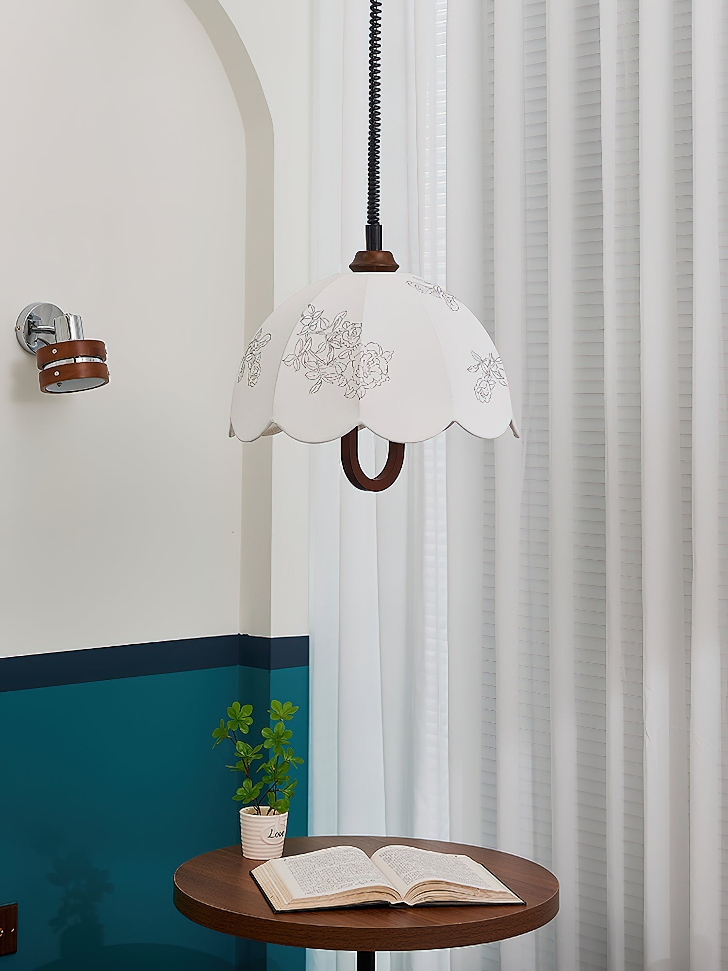 Floral Grace Pendant Lamp ∅ 18.1″ x H 18.1″ / Walnut color & White Pendant light