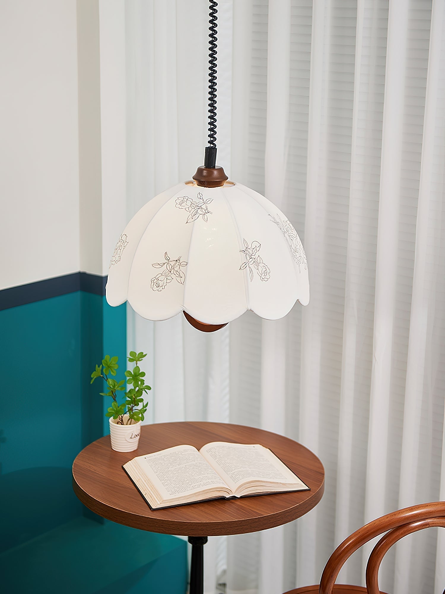 Floral Grace Pendant Lamp ∅ 18.1″ x H 18.1″ / Walnut color & White Pendant light