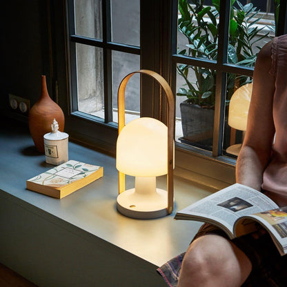 Portable Glass Charging Table Lamp ∅ 8.3″ x H 20.9″ / Dia 21cm x H 53cm / White / Charge Table lamp