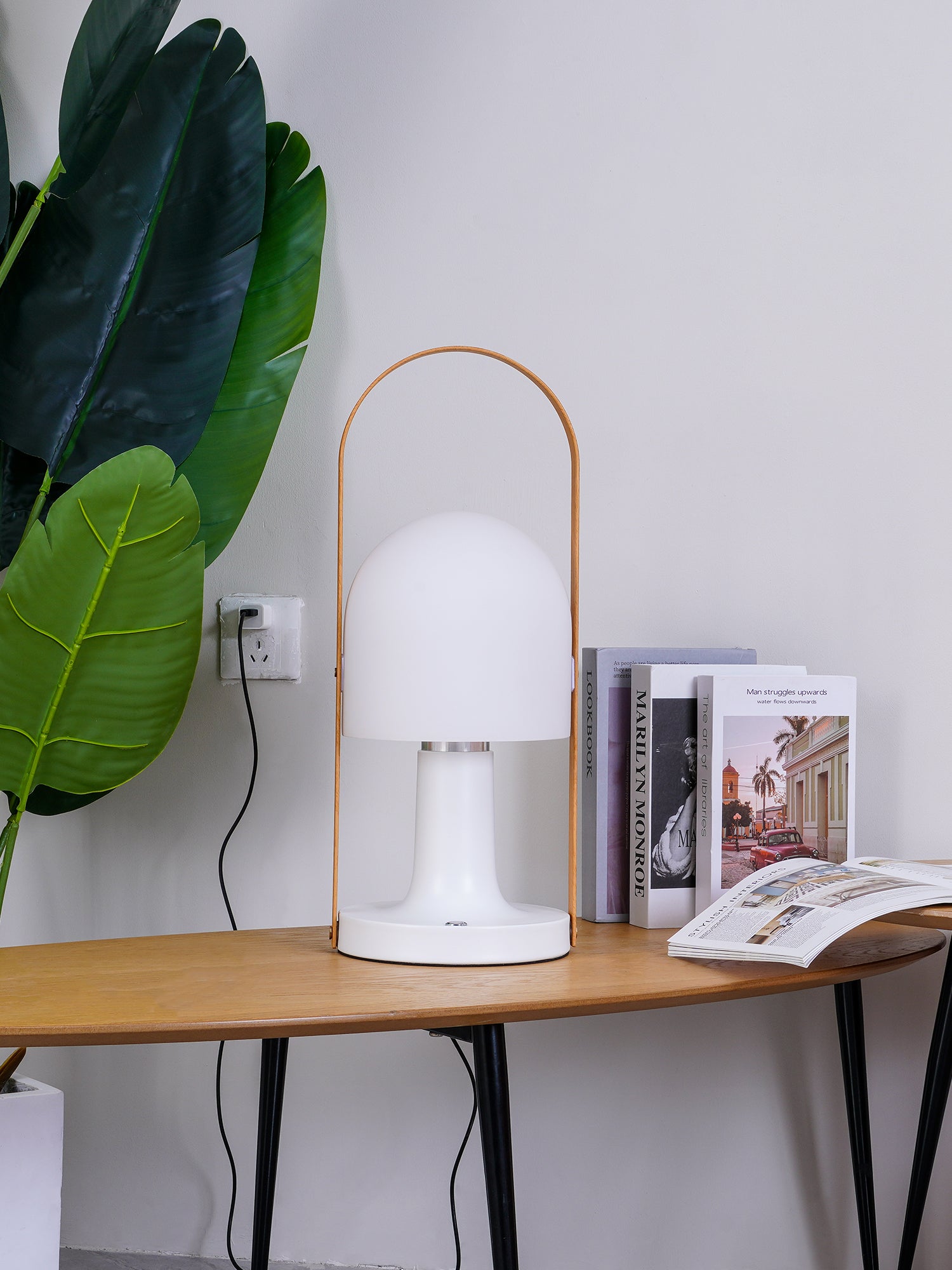 Portable Glass Charging Table Lamp ∅ 8.3″ x H 20.9″ / Dia 21cm x H 53cm / White / Charge Table lamp