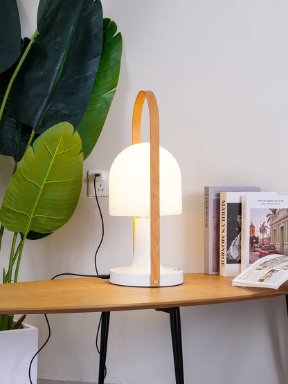Portable Glass Charging Table Lamp ∅ 8.3″ x H 20.9″ / Dia 21cm x H 53cm / White / Charge Table lamp