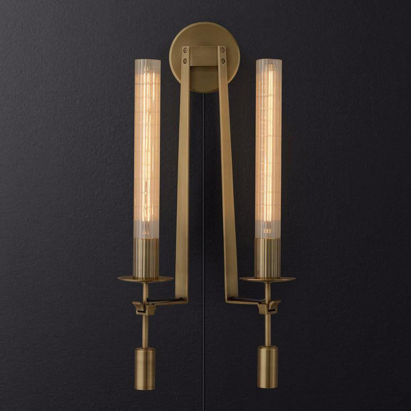 French Classicism Plug-in Wall Lamp ∅ 9″ x H 28″ / Dia 22cm x H 71cm / Brass & Clear glass / US Plug Wall lamp