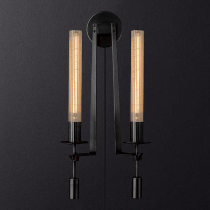 French Classicism Plug-in Wall Lamp ∅ 9″ x H 28″ / Dia 22cm x H 71cm / Black & Clear glass / US Plug Wall lamp