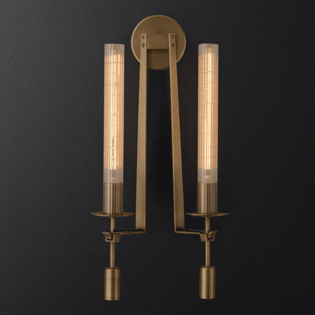 French Classicism Wall Lamp ∅ 9″ x H 28″ / Dia 22cm x H 71cm / Brass & Clear glass Wall lamp