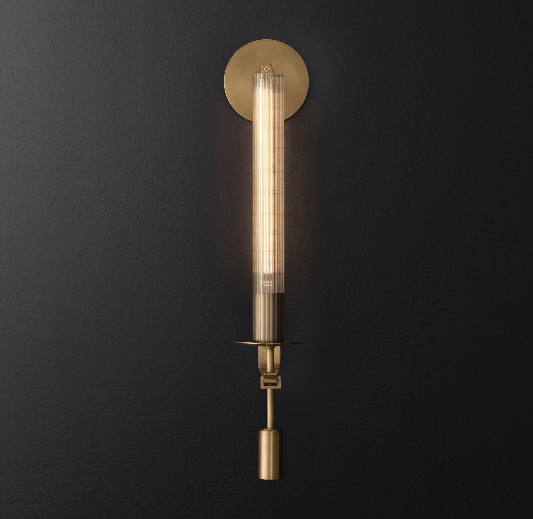 French Classicism Wall Lamp ∅ 4.7″ x H 28″ / Dia 12cm x H 71cm / Brass & Clear glass Wall lamp