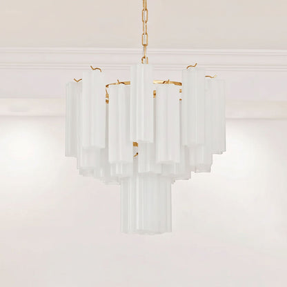Frosted Glass Tubes Chandelier ∅ 19.7″ x H 17.3″ / White & Copper Chandelier