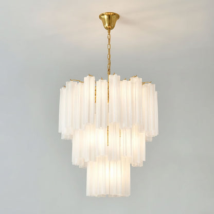 Frosted Glass Tubes Chandelier ∅ 25.9″ x H 29.5″ / White & Copper Chandelier