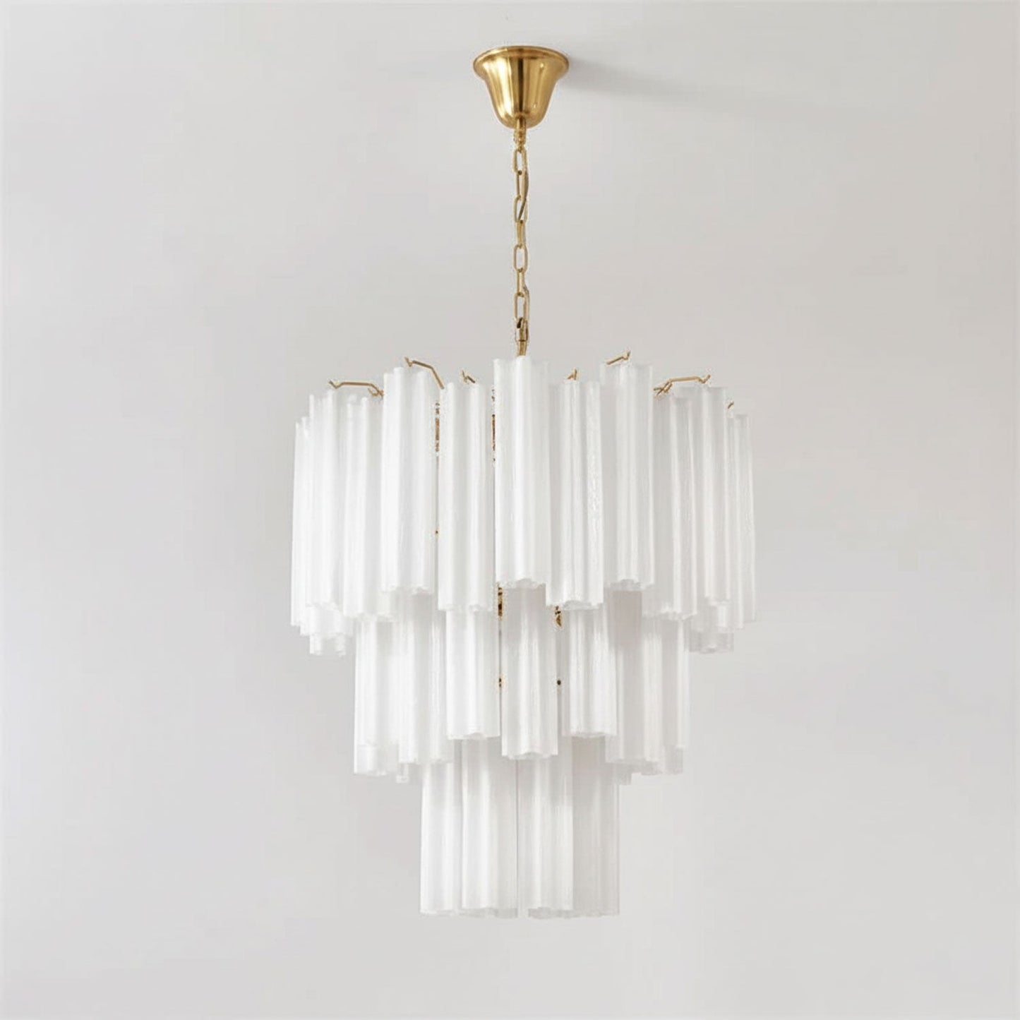 Frosted Glass Tubes Chandelier ∅ 26″ x H 26.8″ / White & Copper Chandelier