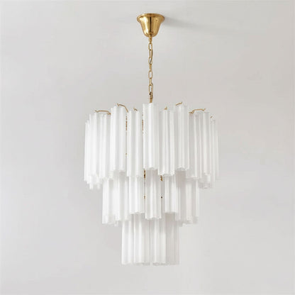 Frosted Glass Tubes Chandelier ∅ 26″ x H 26.8″ / White & Copper Chandelier