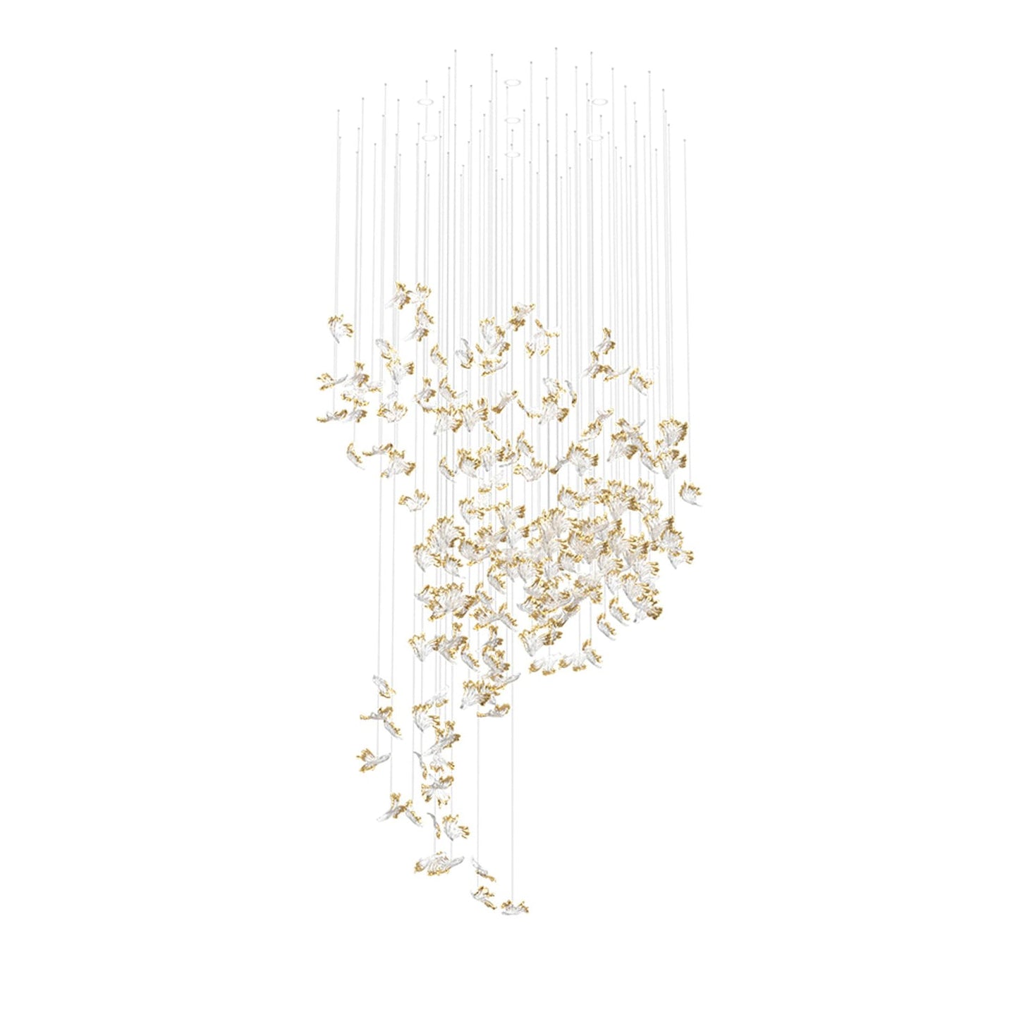 Frosted Petals Frozen Chandelier ∅ 39.4″ x H 122″ / Amber & Clear / Warm Light Chandelier