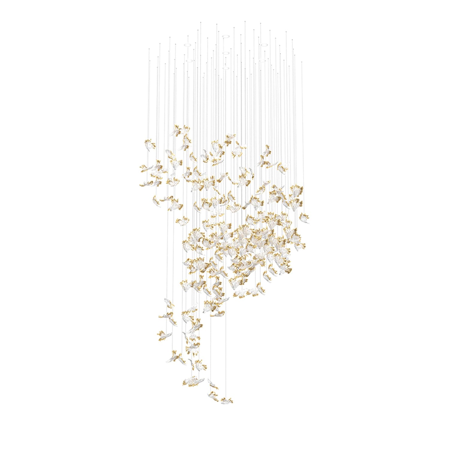 Frosted Petals Frozen Chandelier ∅ 39.4″ x H 122″ / Amber & Clear / Warm Light Chandelier