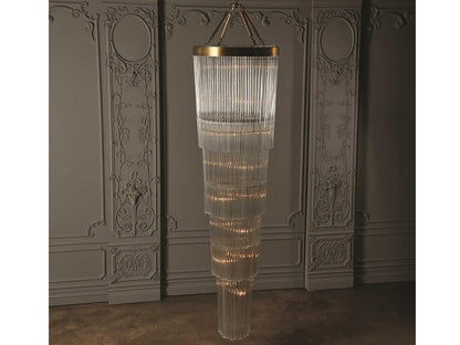 Global Views Rain 16-Light Brass Gold Clear Glass Cylinder Tiered Chandelier