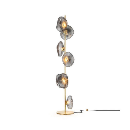 Glass Mesh Petals Floor Lamp 6 heads ∅ 13.8″ x H 70.9″ / Dia 35cm x H 180cm / Gold + Smoke gray / US plug Floor lamp