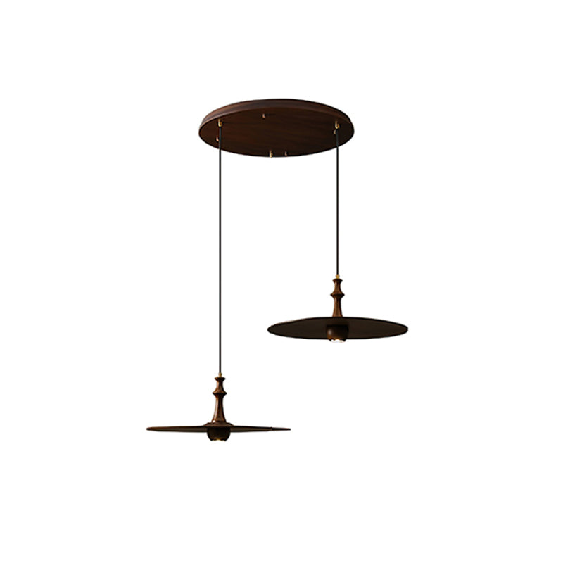 Spindle Disc Pendant Lamp Round canopy 2 heads: ∅ 11.8″ x H 9.1″ / Walnut Color Pendant light