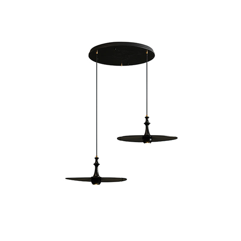 Spindle Disc Pendant Lamp Round canopy 2 heads: ∅ 11.8″ x H 9.1″ / Black Pendant light
