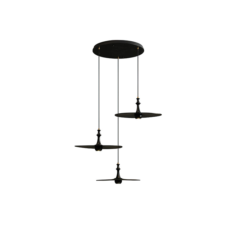 Spindle Disc Pendant Lamp Round canopy 3 heads: ∅ 11.8″ x H 59.1″ / Black Pendant light