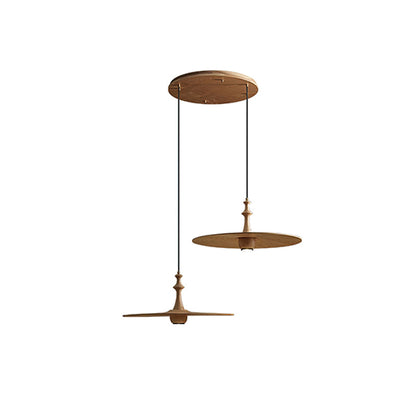 Spindle Disc Pendant Lamp Round canopy 2 heads: ∅ 11.8″ x H 9.1″ / Wood Color Pendant light