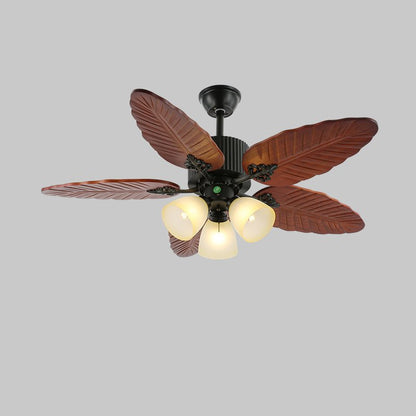 Banana Leaves 48’’/52’’ Ceiling Fan Light ∅ 52″ X H 11.8″ / Model A2 Walnut Wood Grain & Black Ceiling fan light