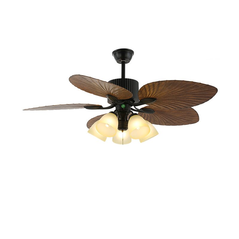 Banana Leaves 48’’/52’’ Ceiling Fan Light ∅ 48″ X H 11.8″ / Model B3 Nature Wood Grain & Black Ceiling fan light